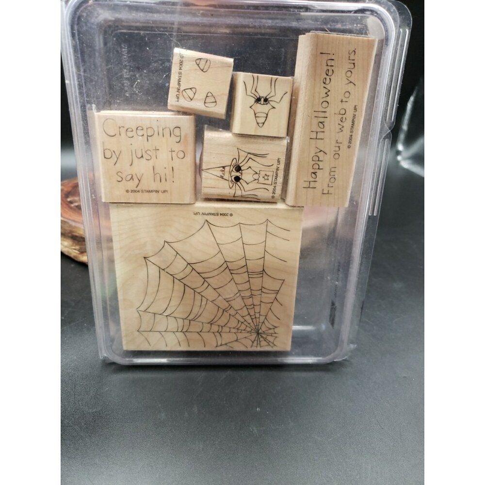 Stampin’ Up! 2004 Halloween Rubber Stamp Set Spider Web Candy Corn Retired 6pc